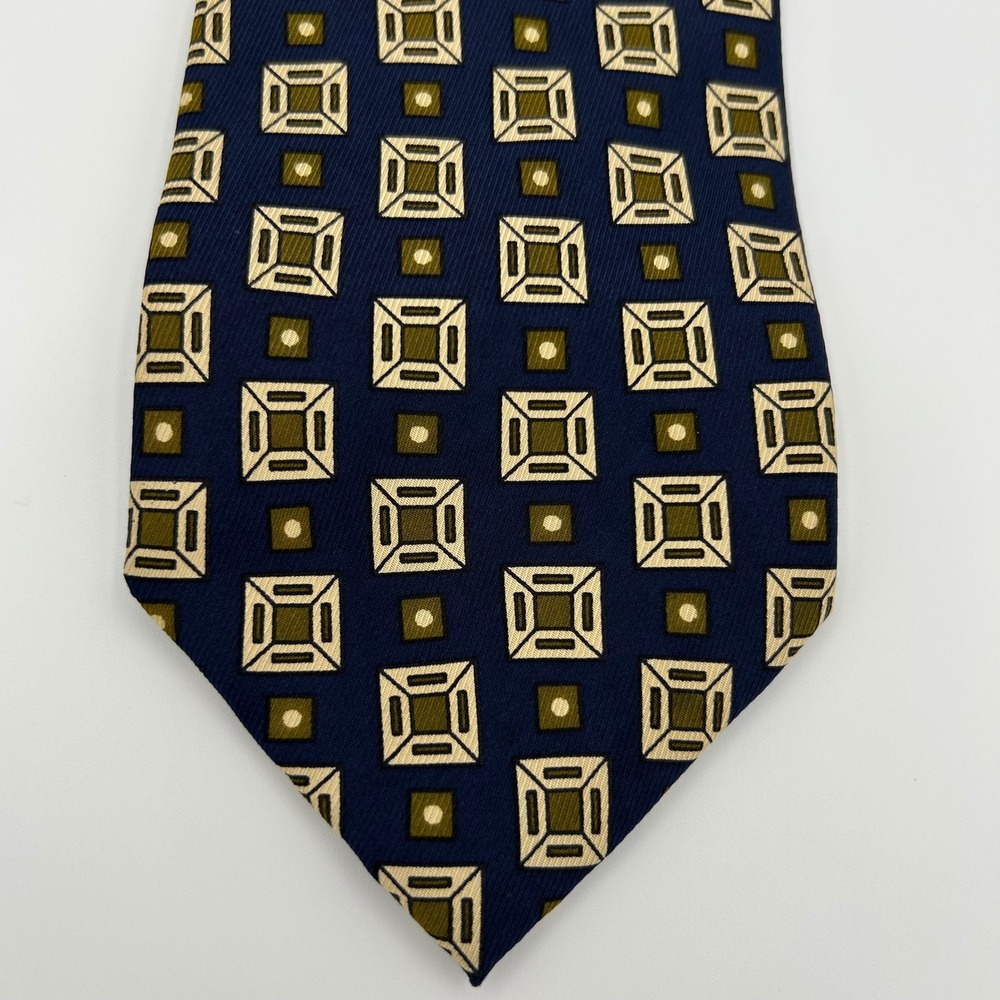 J.Crew Necktie Mens OS Navy Blue 100% Silk Geometric Preppy Professional